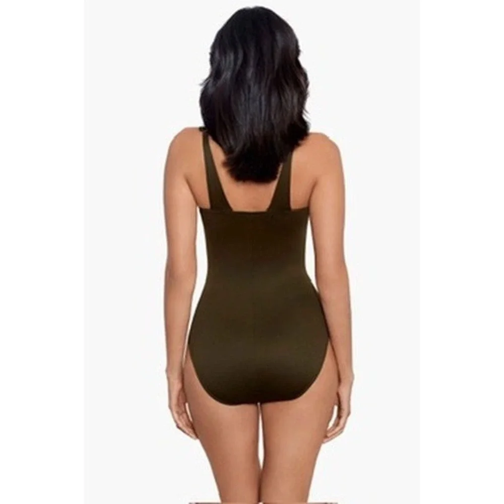 Miraclesuit Womens AZURA One Shoulder Mesh One Piece Swimsuit Nori Sz 16 $172